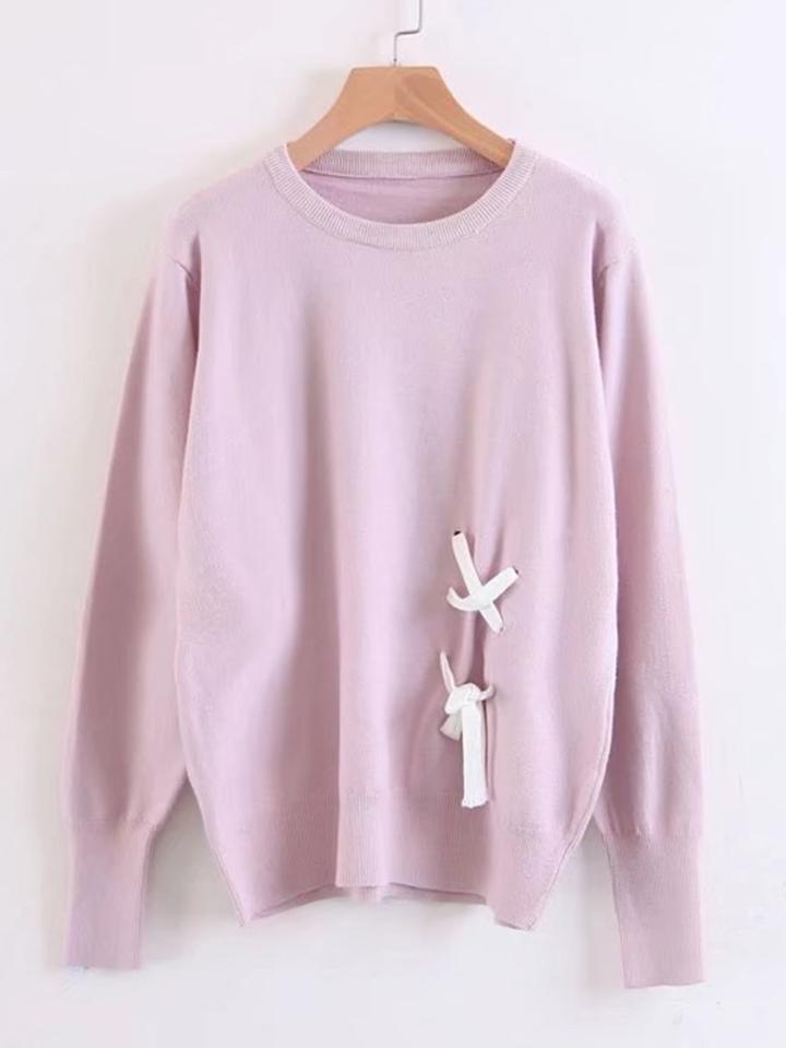 Romwe Contrast Lace Up Ribbed Trim Knitwear