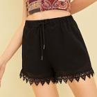 Romwe Contrast Lace Drawstring Waist Shorts