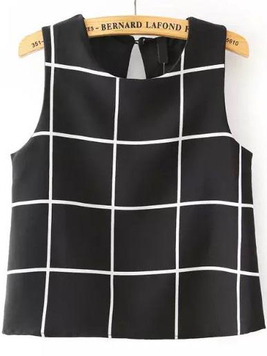 Romwe Plaid Black Tank Top