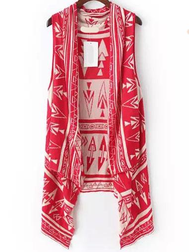 Romwe Drape Front Geometric Print Vest