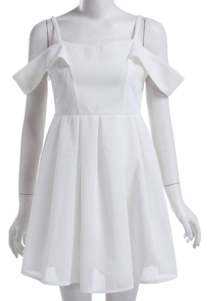 Romwe Spaghetti Strap Pleated White Dress