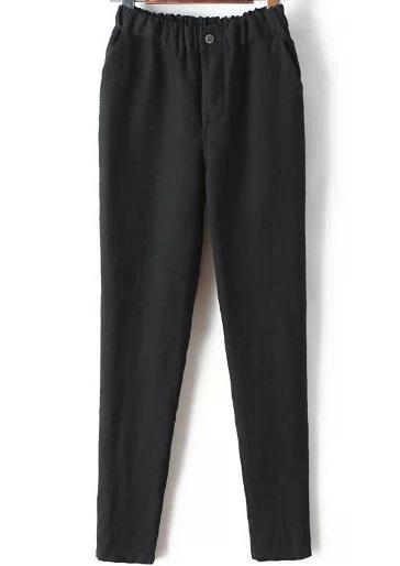 Romwe Elastic Waist Button Pant
