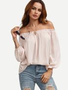 Romwe Pink Off The Shoulder Long Sleeve Blouse