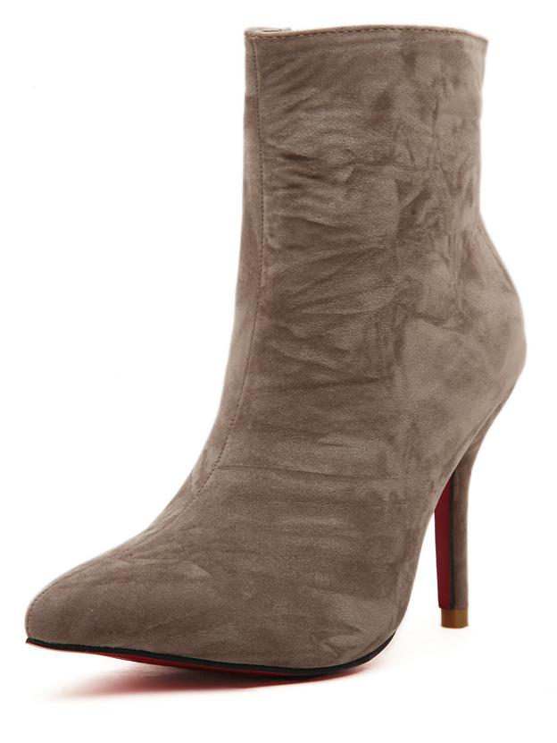 Romwe Grey Pointy Zipper Side Stiletto Boots