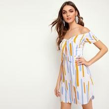 Romwe Tie Front Off The Shoulder Dress