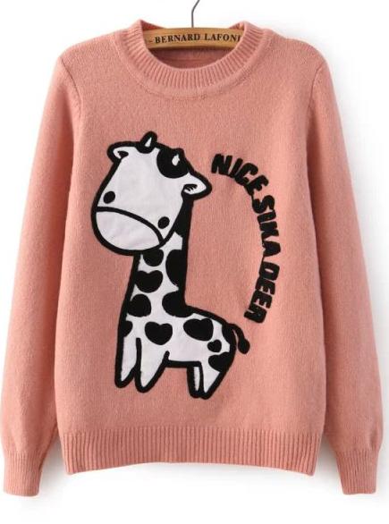 Romwe Giraffe Print Pink Sweater
