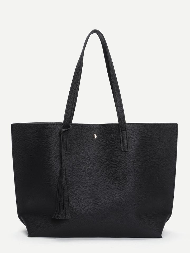 Romwe Tassel Detail Pu Tote Bag