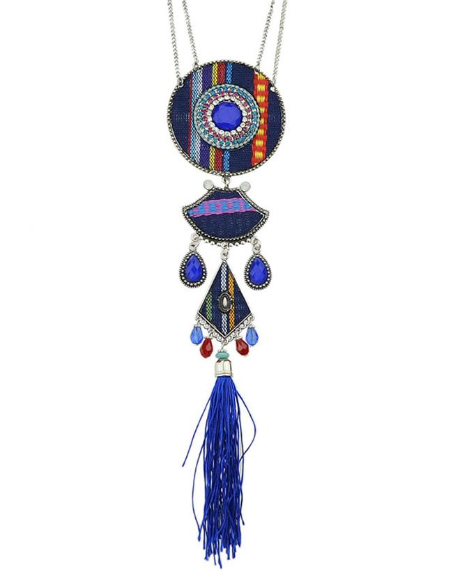 Romwe Blue Long Pendant Necklace