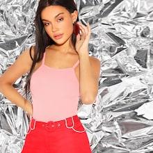 Romwe Solid Rib-knit Cami Top