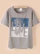 Romwe Love Print Grey T-shirt