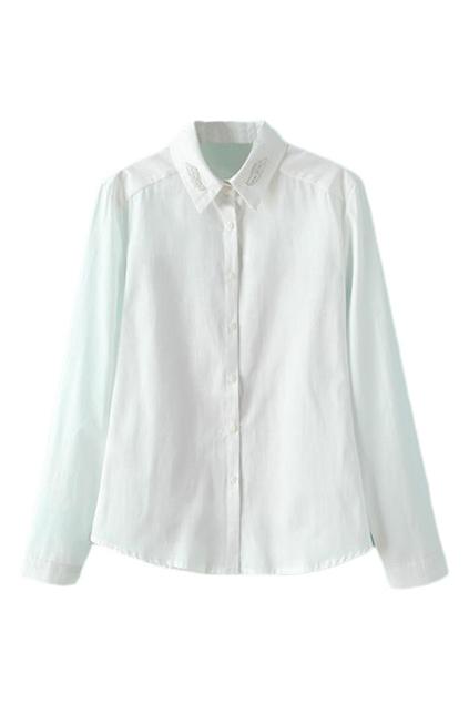 Romwe Crown Print Beaded White Shirt