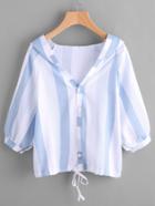 Romwe Hooded Striped Tie Hem Blouse