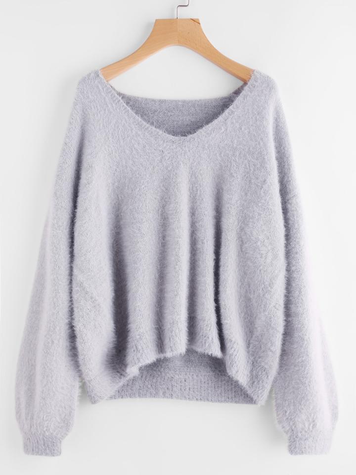 Romwe Puff Sleeve Fuzzy Jumper