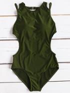 Romwe Army Green Side Cutout Sexy Monokini