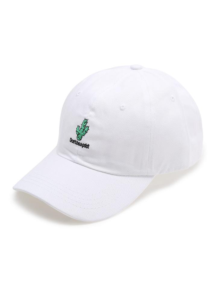 Romwe White Cactus Embroidery Baseball Cap