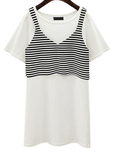 Romwe White T-shirt Dress With Striped Crop Tank Top