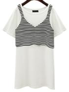 Romwe White T-shirt Dress With Striped Crop Tank Top