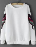 Romwe Butterfly Embroidered White Sweatshirt