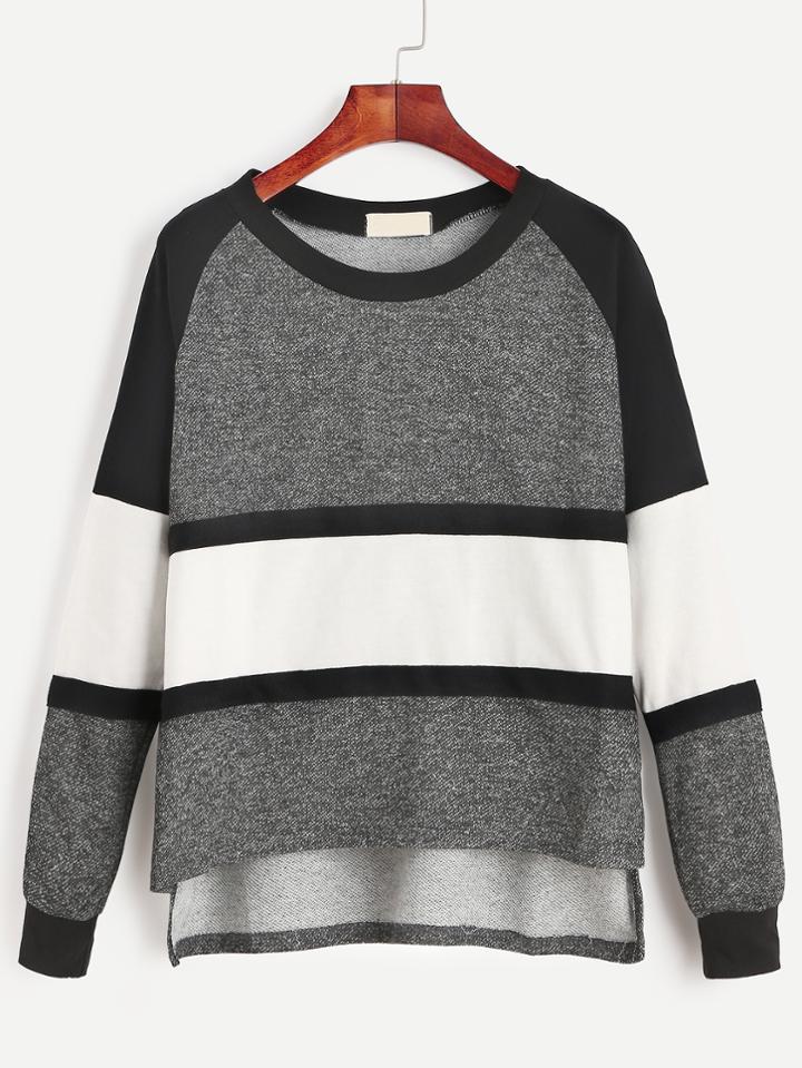 Romwe Color Block Raglan Sleeve Dip Hem Sweatshirt