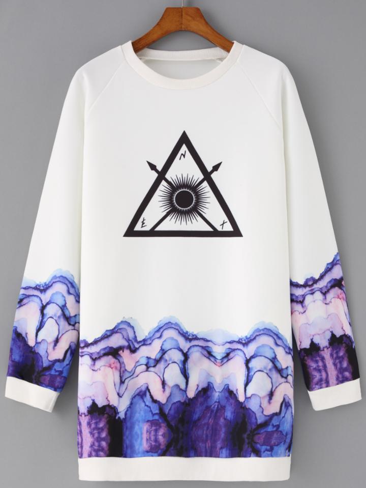 Romwe Triangle Print Long Sweatshirt