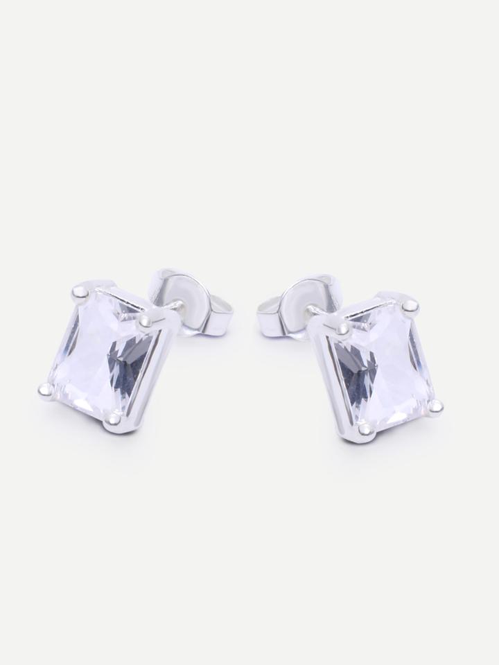 Romwe Silver Geometric Rhinestone Earrings