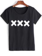 Romwe Xxx Print Round Neck Black T-shirt