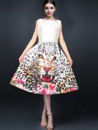 Romwe Sleeveless Tiger Print Flare Dress