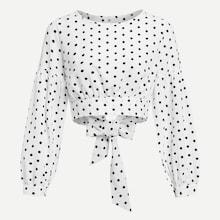 Romwe Bow Tie Back Dot Print Crop Blouse
