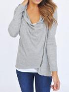 Romwe Draped Neck Zipper White T-shirt