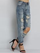 Romwe Ripped Denim Loose Blue Pant