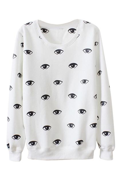 Romwe Eyes Print Ribbed-cuffs Sweatshirt