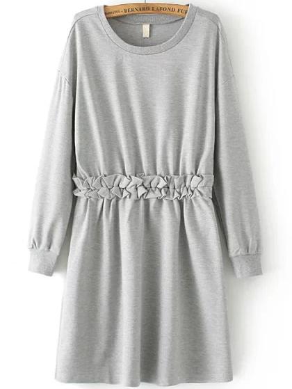 Romwe Long Sleeve Peplum Waist Grey Dress