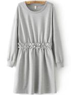 Romwe Long Sleeve Peplum Waist Grey Dress