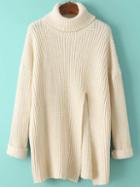 Romwe Turtleneck Split Loose Beige Sweater Dress