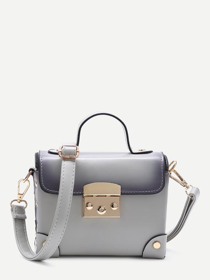 Romwe Grey Studded Flap Pu Shoulder Bag