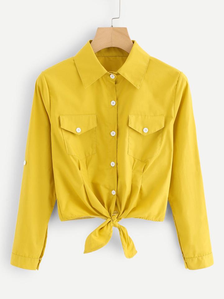 Romwe Knot Front Blouse