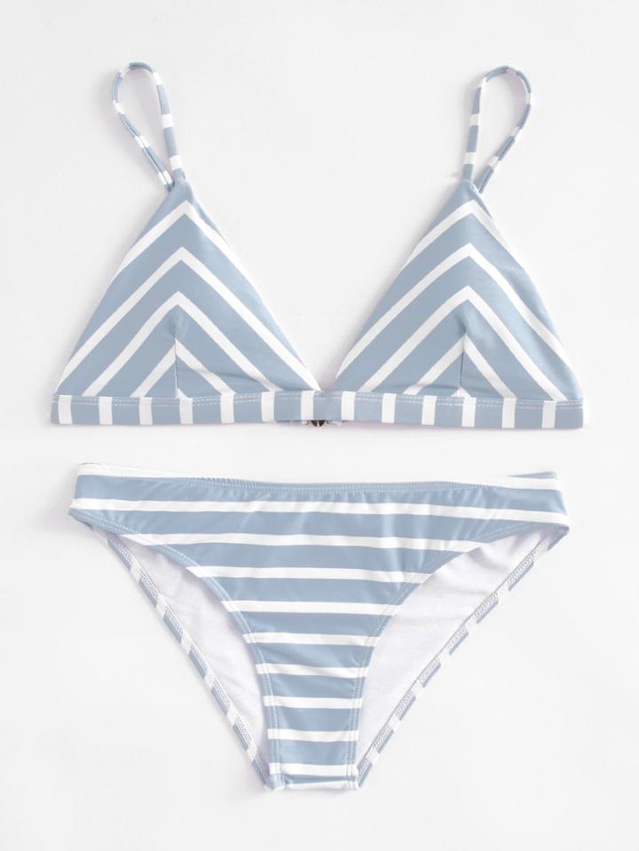 Romwe Striped Triangle Bikini Set