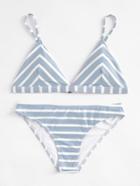 Romwe Striped Triangle Bikini Set
