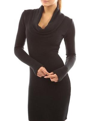 Romwe Turtleneck Long Sleeve Fitted Black Dress