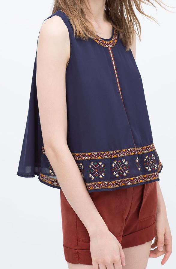 Romwe Tribal Embroidered Chiffon Tank Top