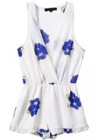 Romwe Deep V Neck Sleeveless Florals Blue Jumpsuit