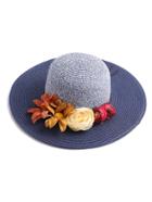 Romwe Flower Embellished Straw Beach Hat