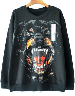 Romwe Black Ferocious Dog Head Print Sweatshirt