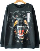 Romwe Black Ferocious Dog Head Print Sweatshirt