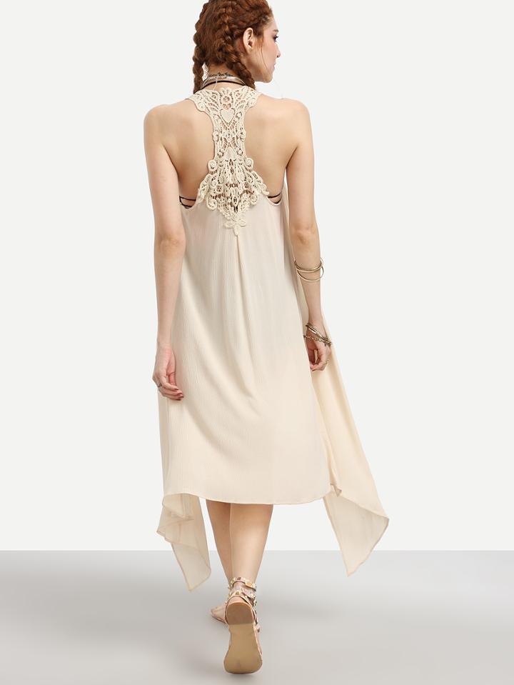 Romwe Apricot Crochet Insert Asymmetric Long Vest