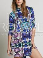 Romwe Multicolor Half Sleeve Floral Dress