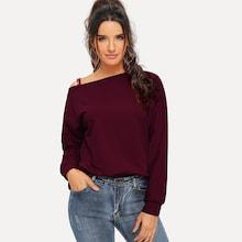 Romwe Pearl Beaded Asymmetrical Neck Pullover