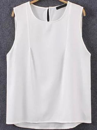 Romwe Round Neck Chiffon White Vest