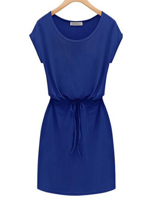 Romwe Blue Drawstring Casual Dress
