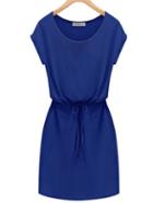 Romwe Blue Drawstring Casual Dress